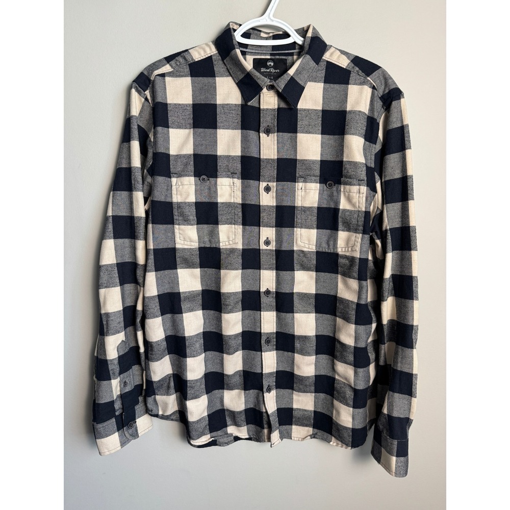 Wind River Mens Cream Black Buffalo Check Flannel Shirt Large Outdoor Cabin Core